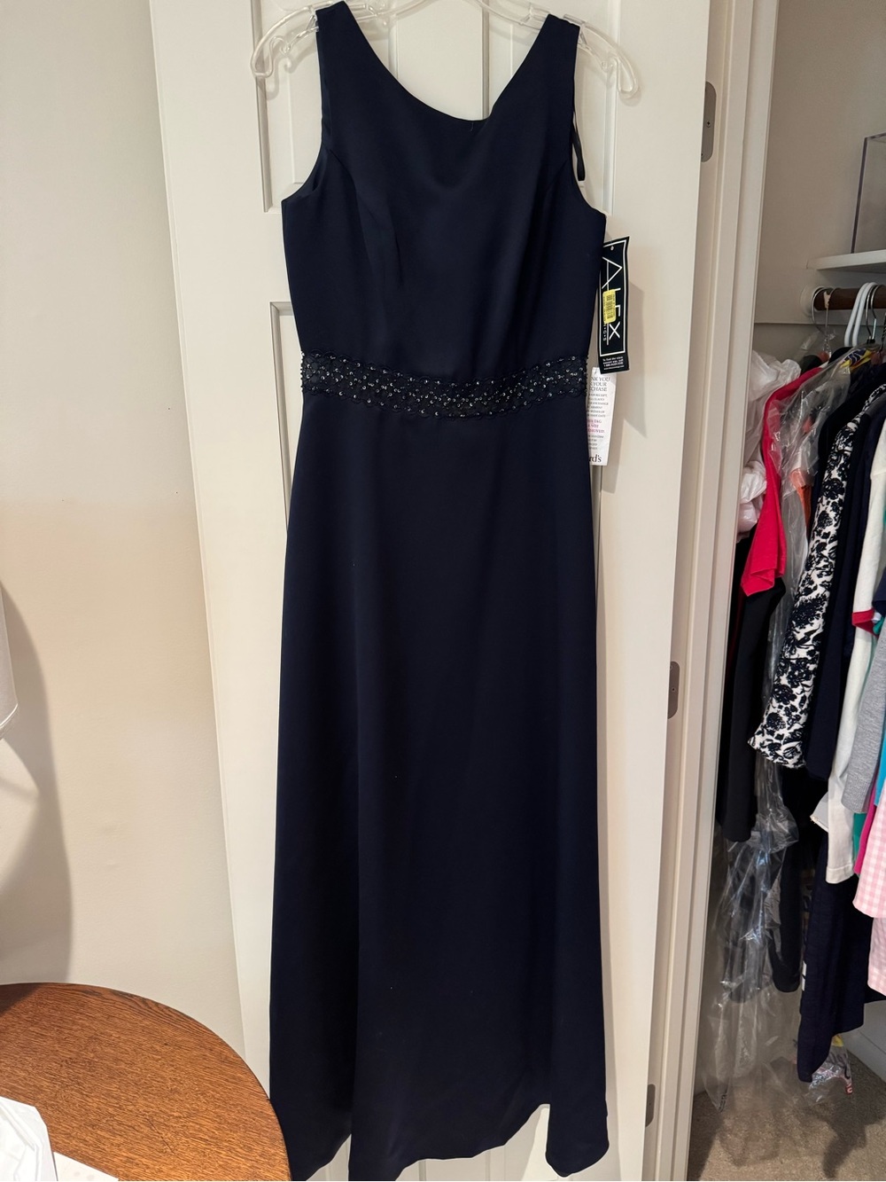 Alex Evenings Navy Beaded-Waist Maxi Dress